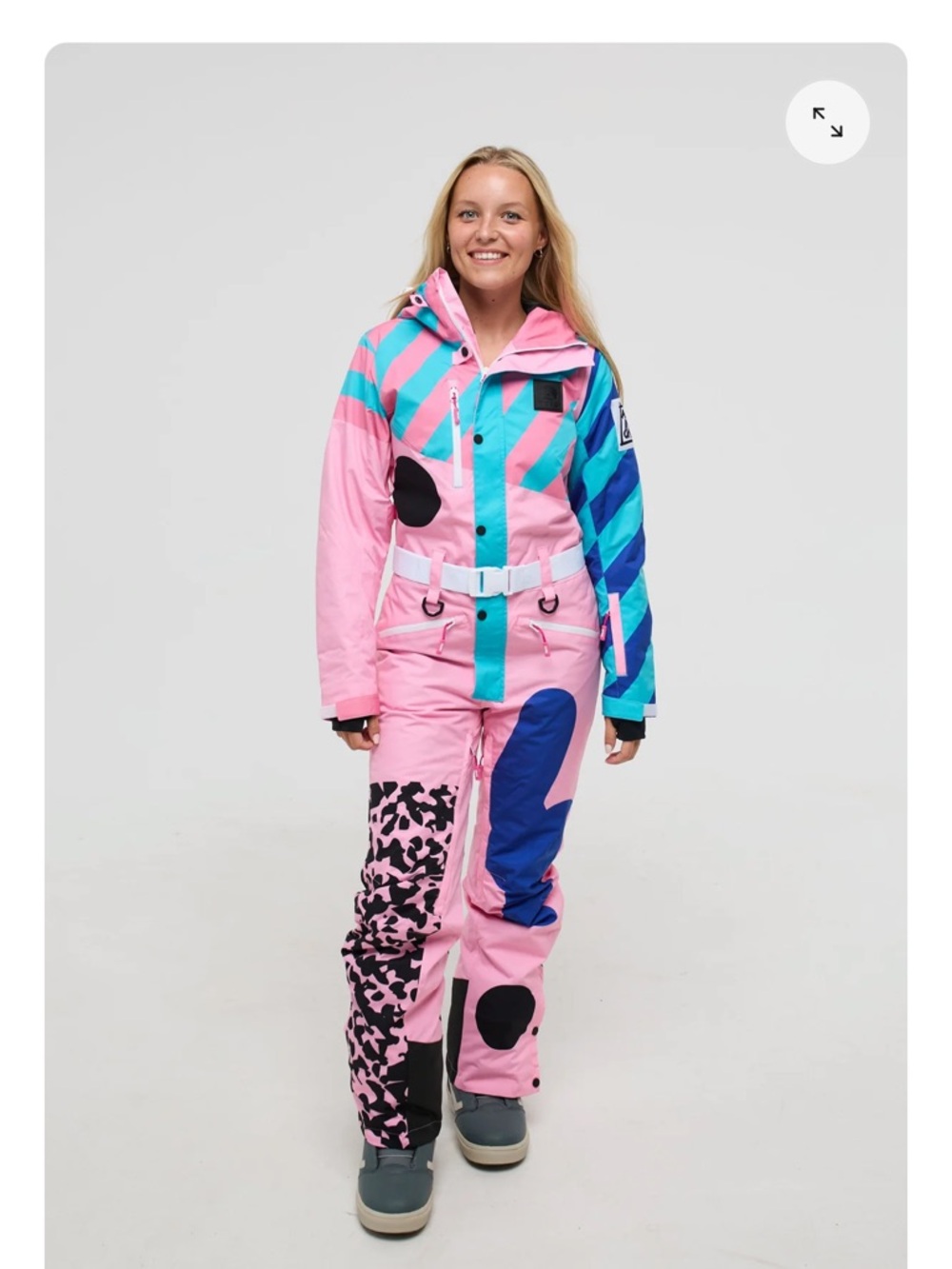 OOSC Colourblock Pink and Blue One-Piece Ski Suit